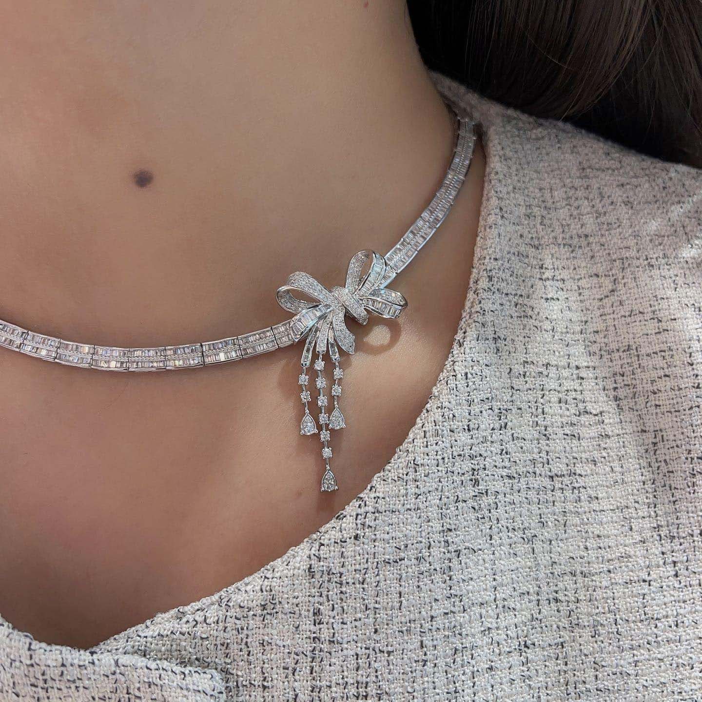 18K天然鑽石-流蘇蝴蝶結可拆卸墜飾