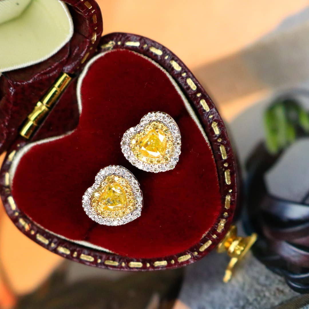 18K天然黃鑽-心形秀氣耳環