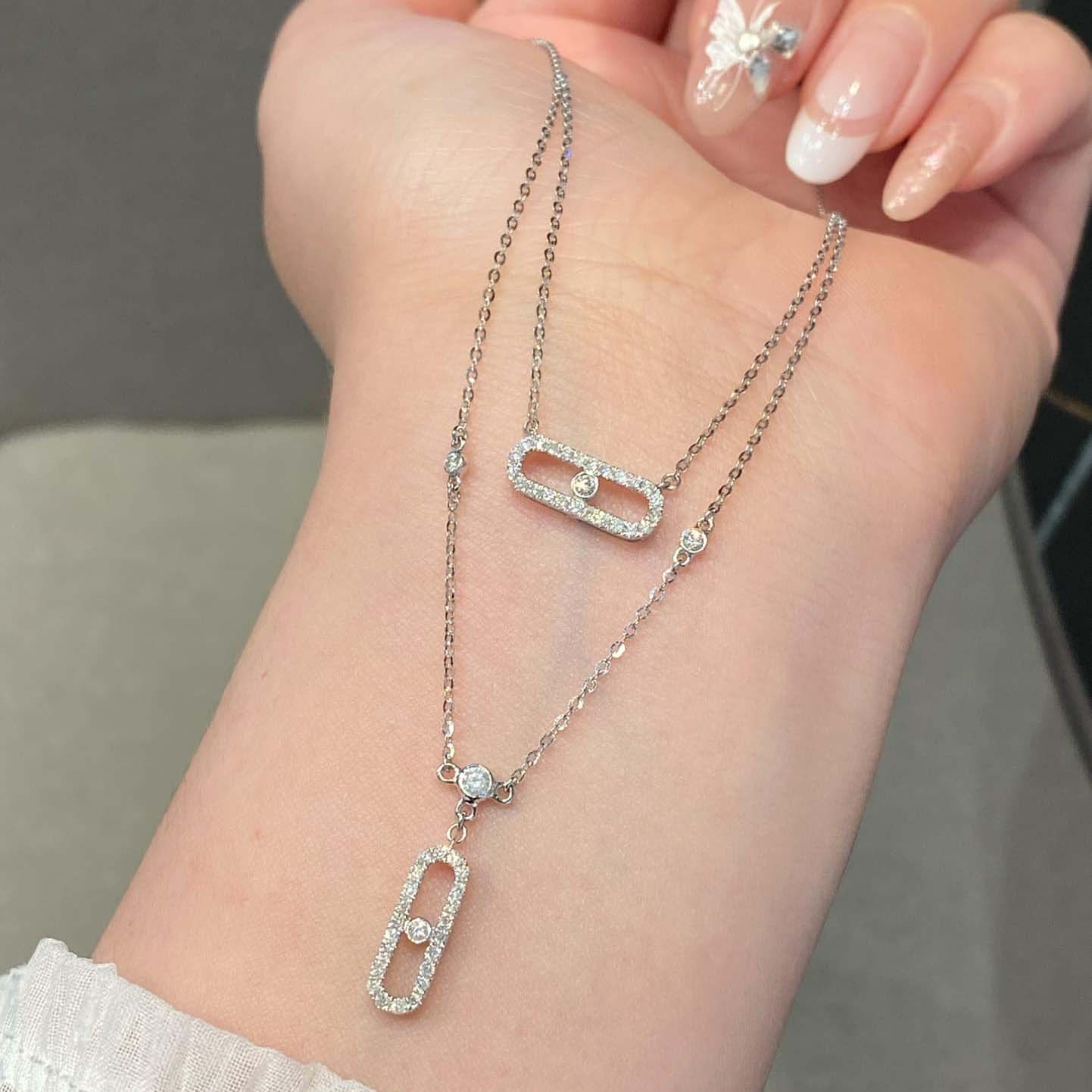 18K天然鑽石-梅西卡雙層鏈項鍊