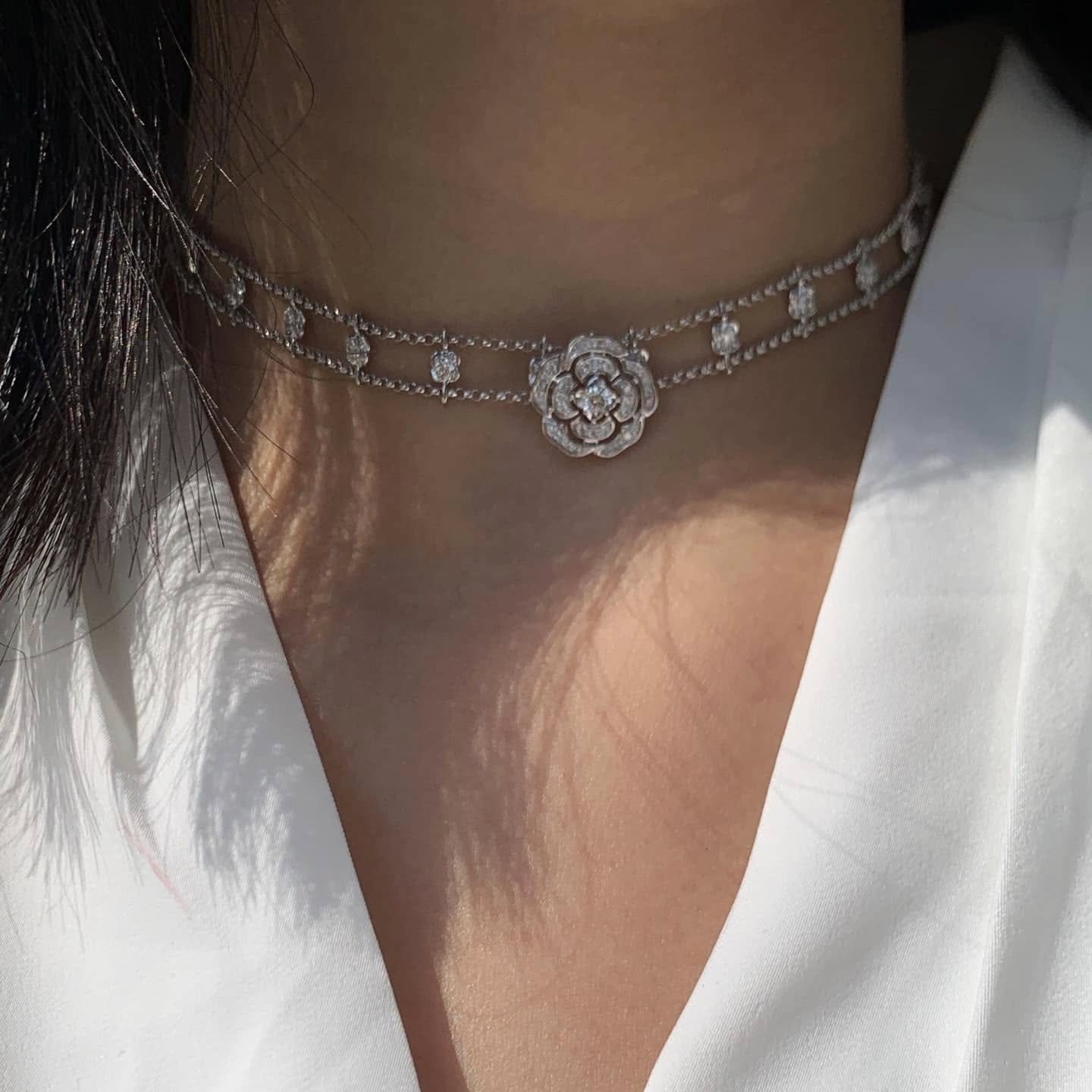 18K天然鑽石-山茶花兩戴式項鍊