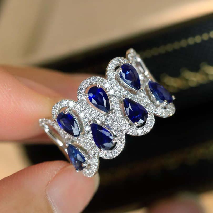 18K天然鑽石-藍寶石水滴蕾絲戒指 - 第5張圖 18K天然鑽石-藍寶石水滴蕾絲戒指