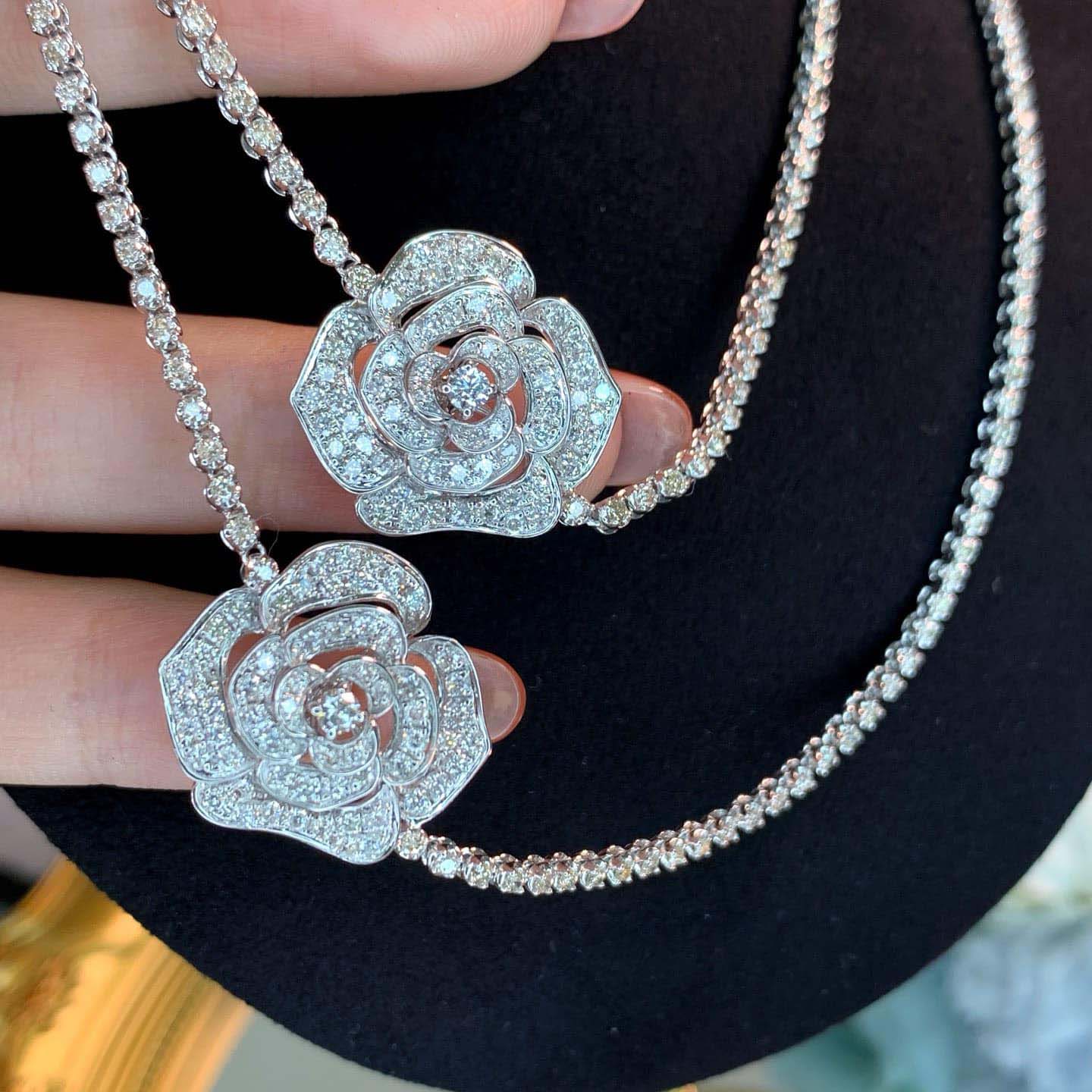 18K天然鑽石-氣質玫瑰花滿鑽項鍊