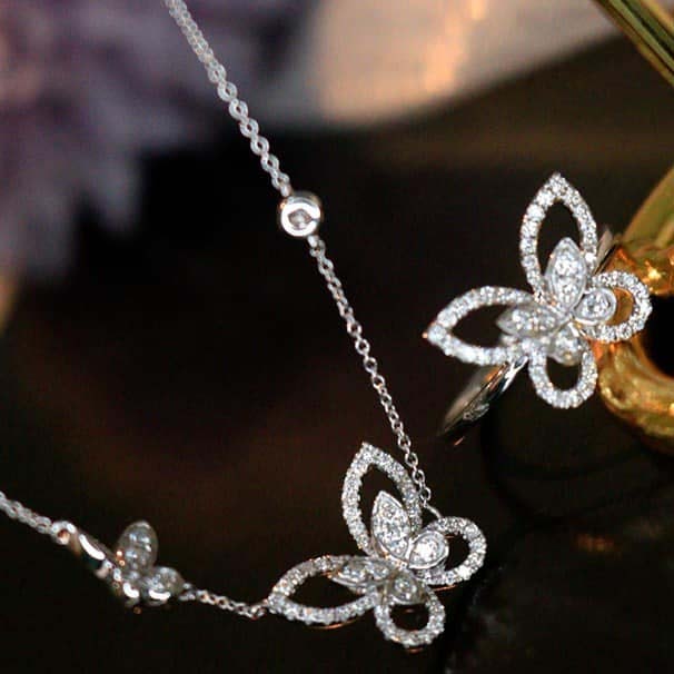 18K天然鑽石-四季蝴蝶花耳環/戒指/手鍊/項鍊