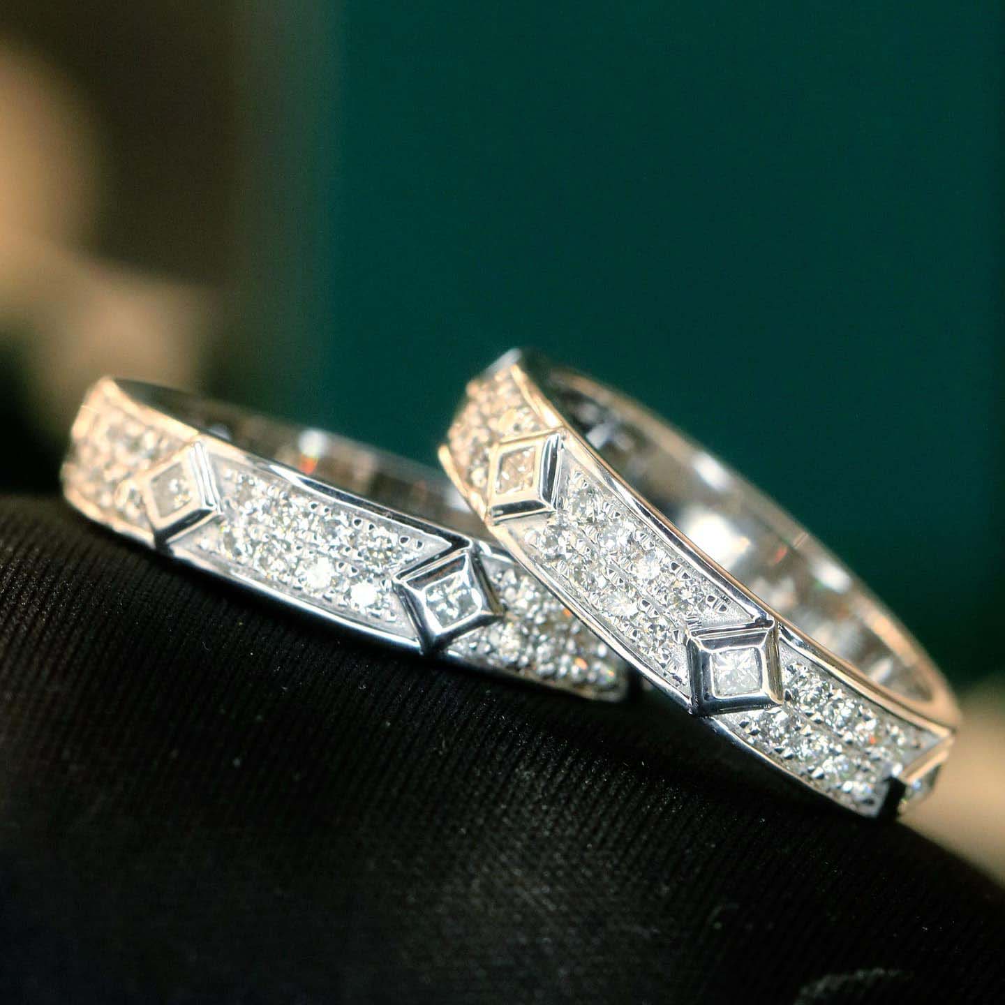 18K天然鑽石-菱形點綴雙排戒指