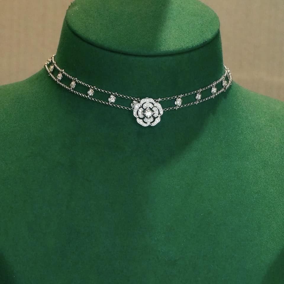 18K天然鑽石-山茶花兩戴式項鍊
