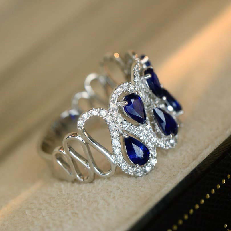 18K天然鑽石-藍寶石水滴蕾絲戒指 - 第6張圖 18K天然鑽石-藍寶石水滴蕾絲戒指