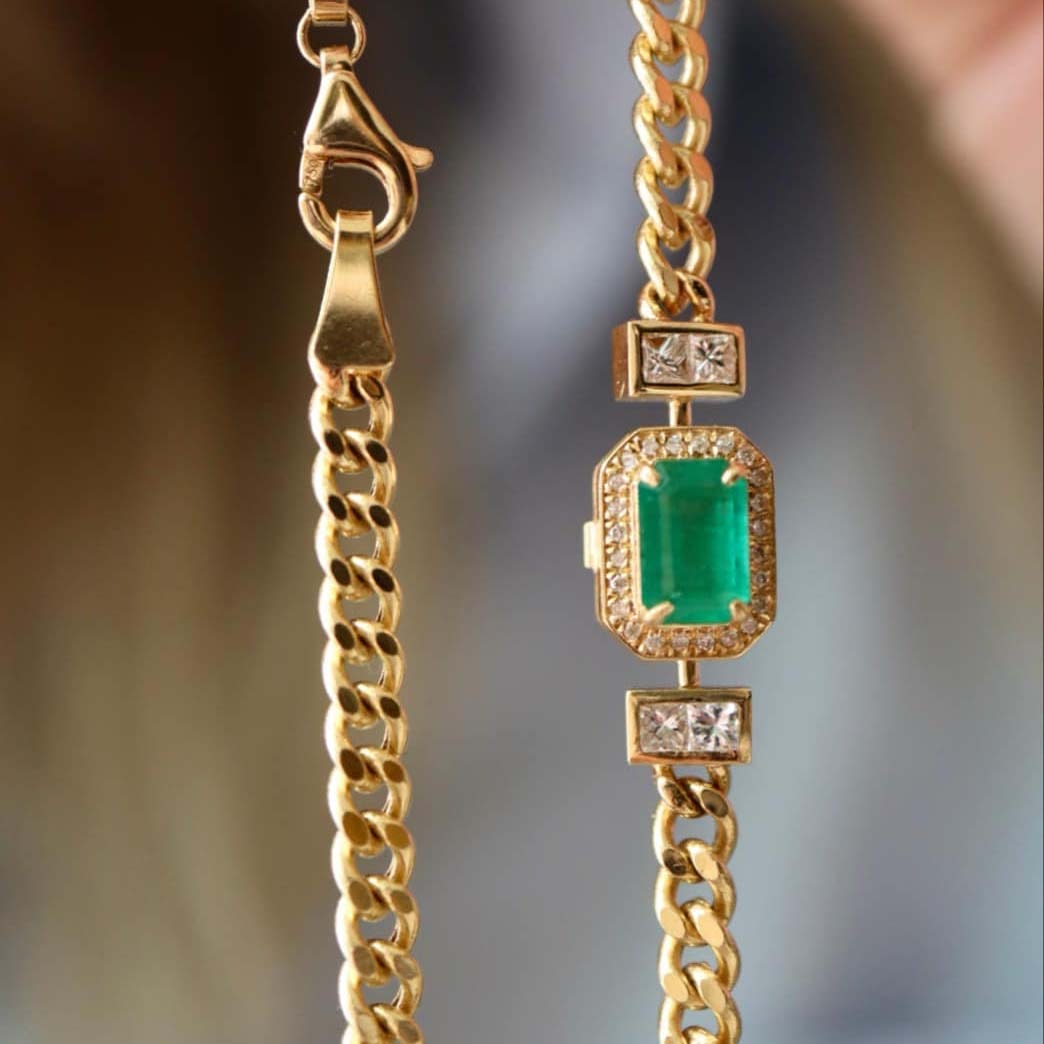 18K天然鑽石-祖母綠經典古巴項鍊