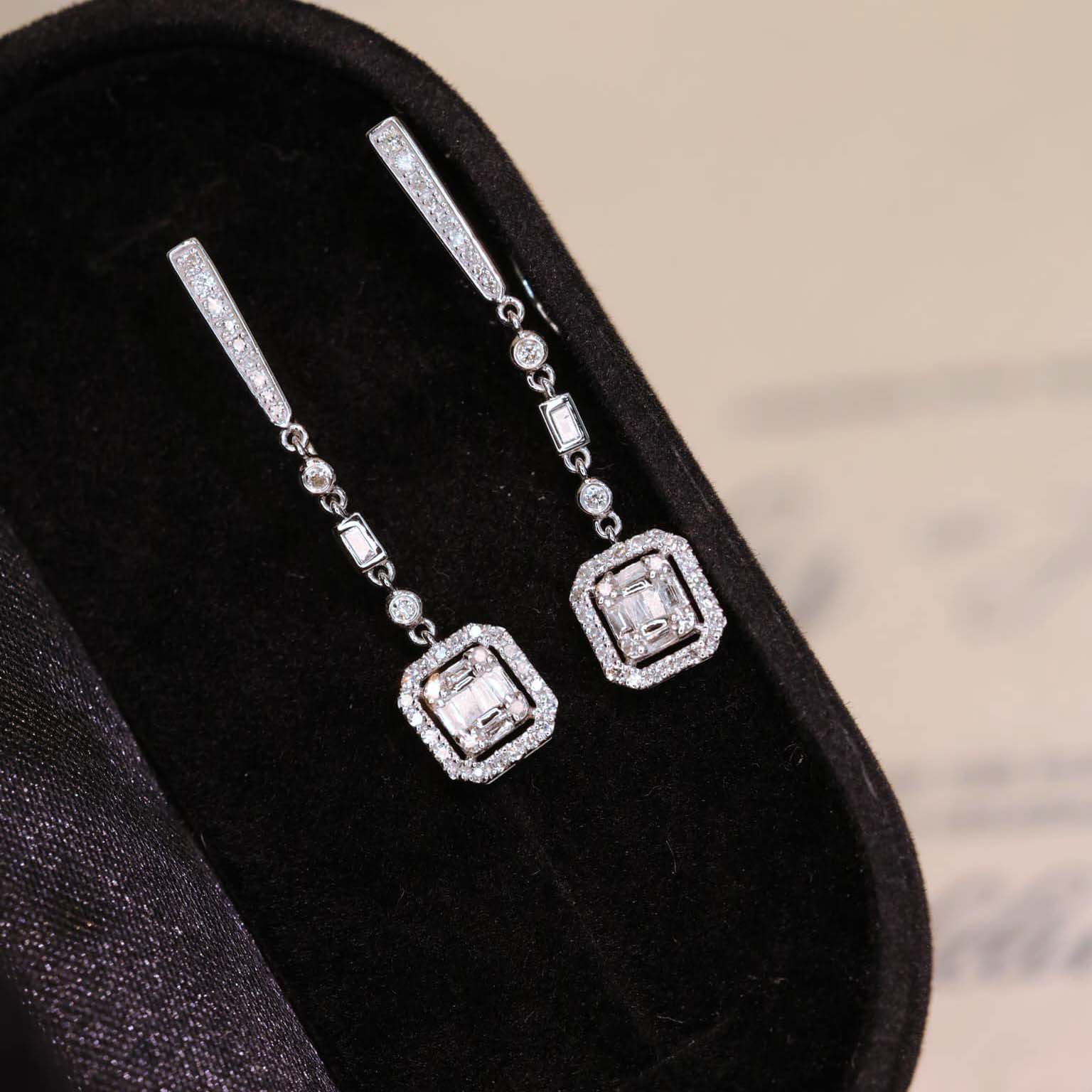 18K天然鑽石-冰糖垂墜耳環