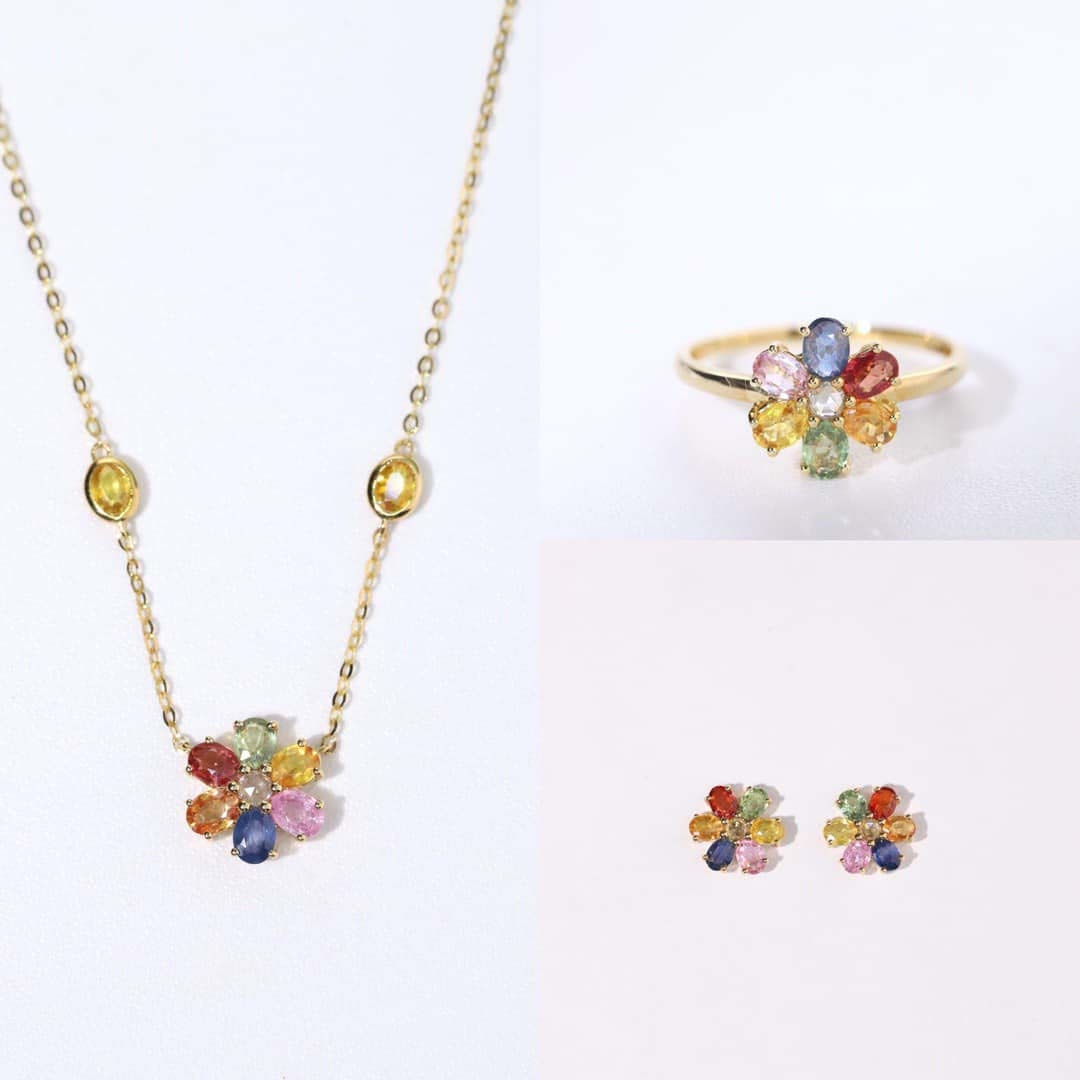18K天然彩色藍寶石-花朵套組 - 第8張圖 18K天然彩色藍寶石-花朵套組