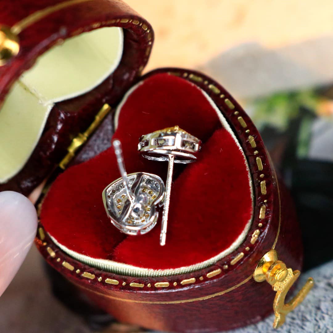 18K天然黃鑽-心形秀氣耳環