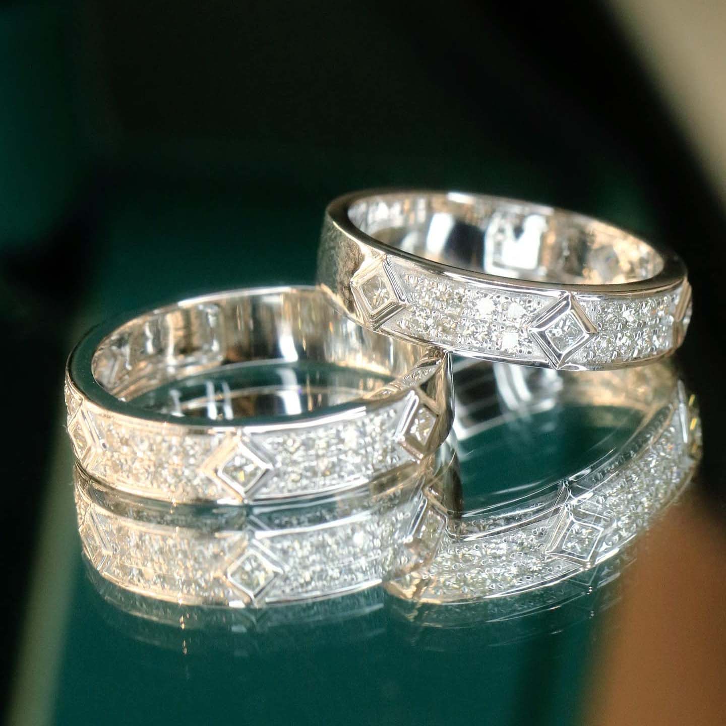 18K天然鑽石-菱形點綴雙排戒指