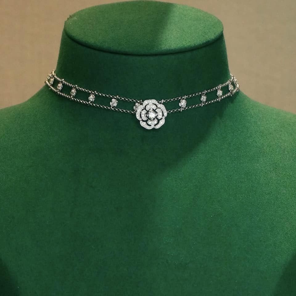 18K天然鑽石-山茶花兩戴式項鍊