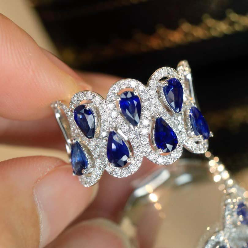 18K天然鑽石-藍寶石水滴蕾絲戒指 - 第7張圖 18K天然鑽石-藍寶石水滴蕾絲戒指