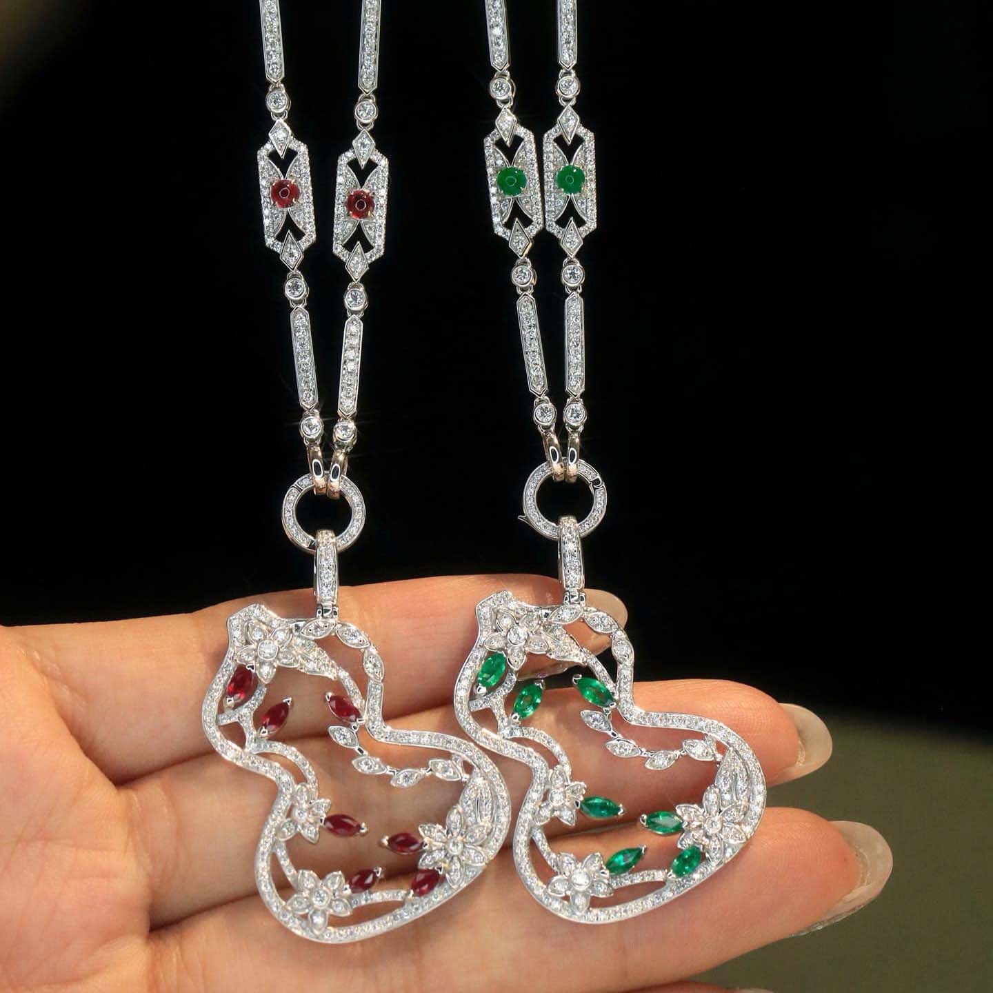 18K天然鑽石-紅寶石/祖母綠葫蘆套組 - 第7張圖 18K天然鑽石-紅寶石/祖母綠葫蘆套組