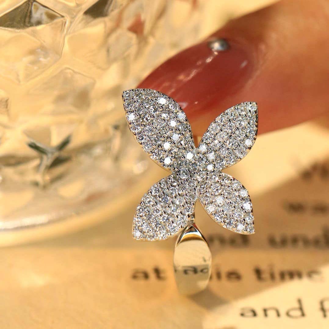 18K天然鑽石-四季蝴蝶花項鍊/耳環/戒指