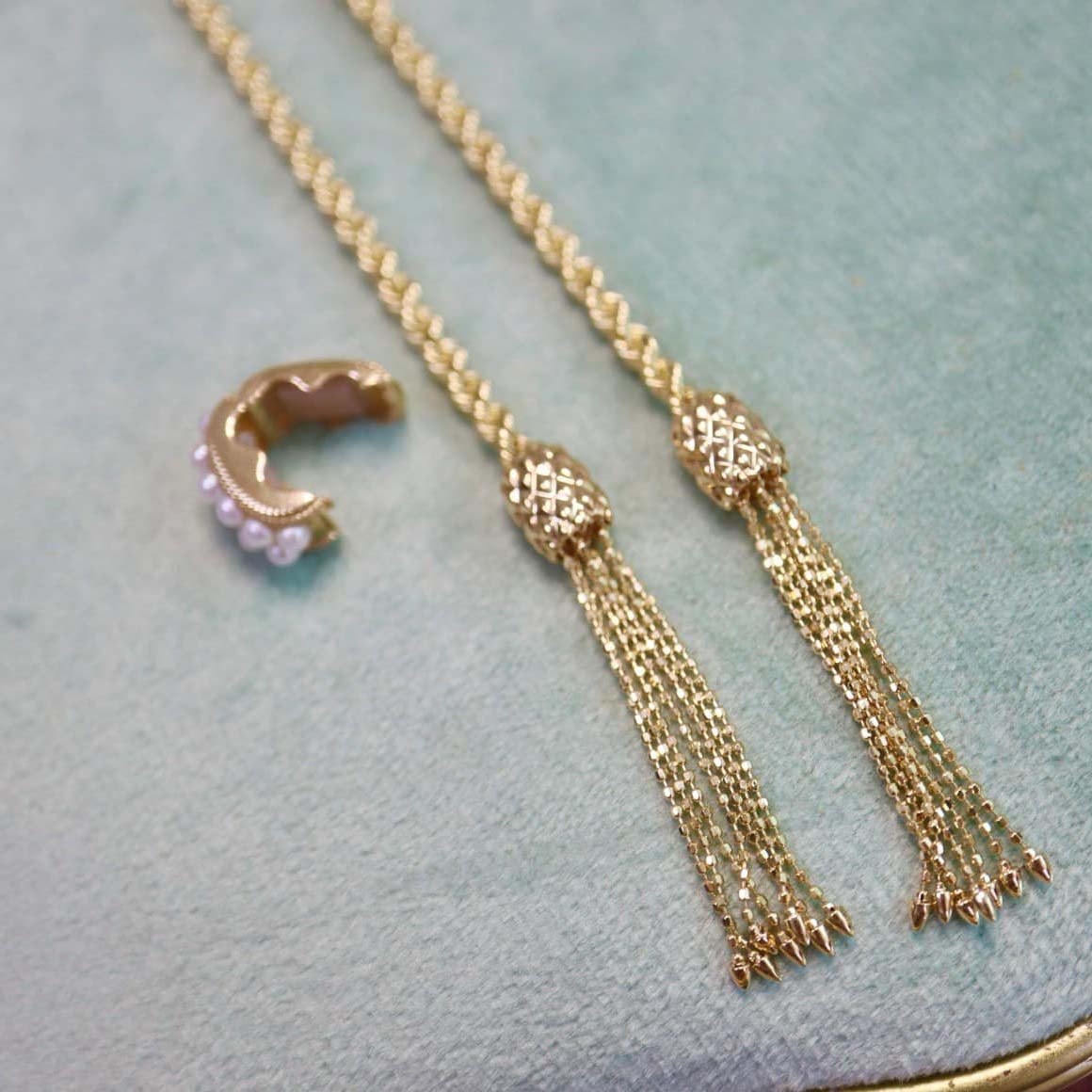 18K天然珍珠-意大利復古抽繩項鍊