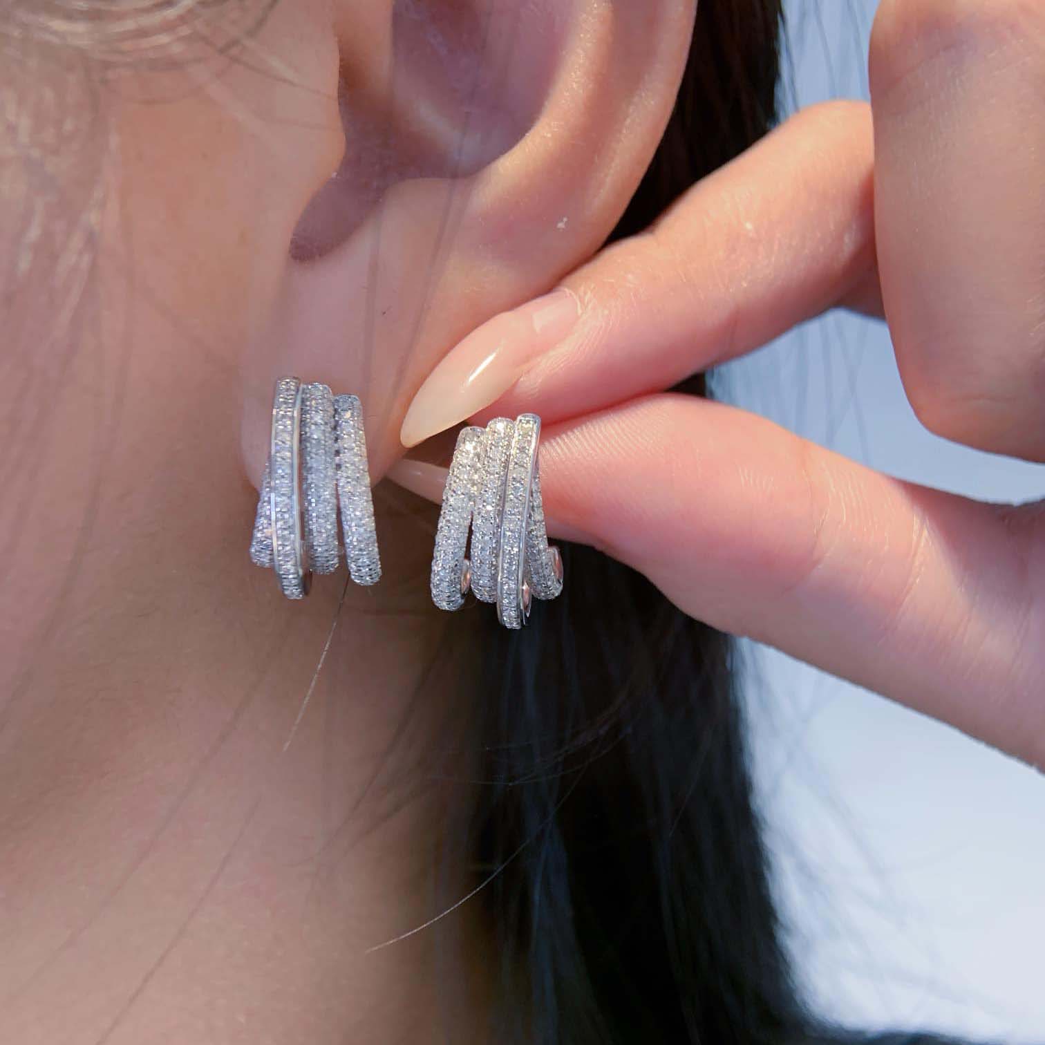 18K天然鑽石-弧形多層次耳環