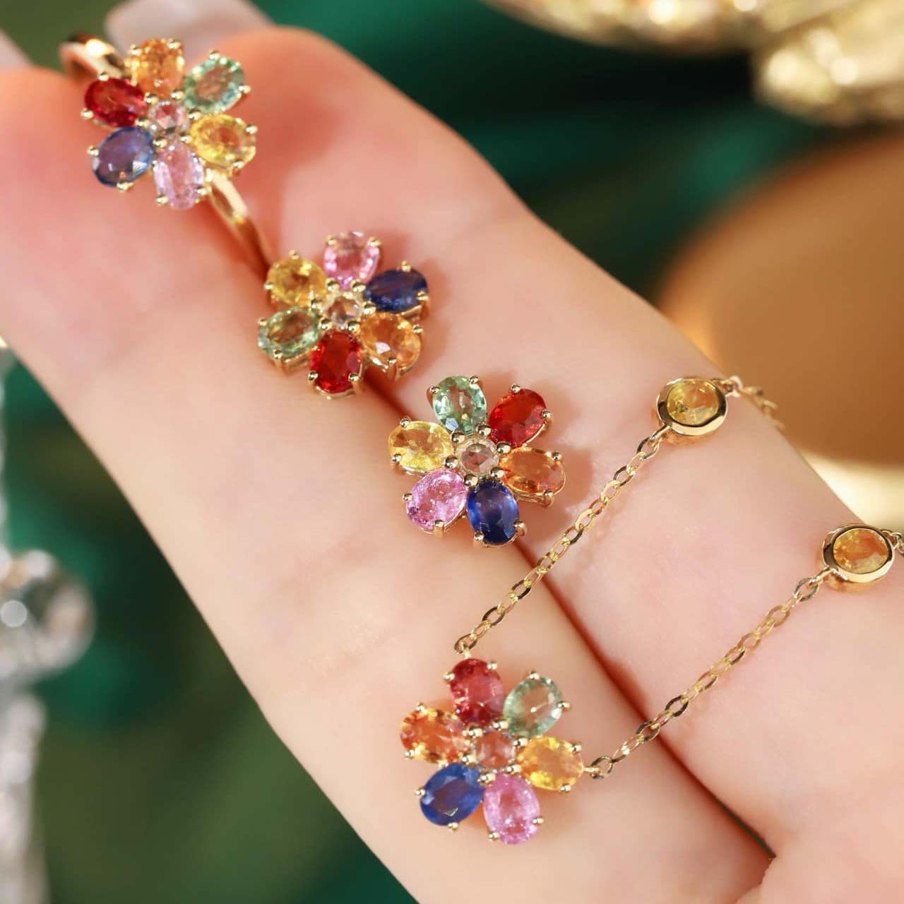 18K天然彩色藍寶石-花朵套組 - 第10張圖 18K天然彩色藍寶石-花朵套組
