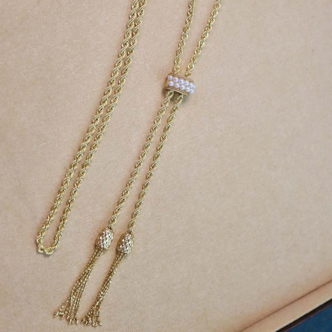 18K天然珍珠-意大利復古抽繩項鍊