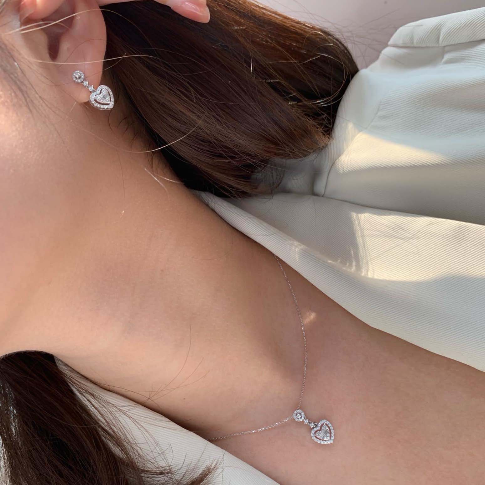 18K天然鑽石-愛心冰糖項鍊/耳環