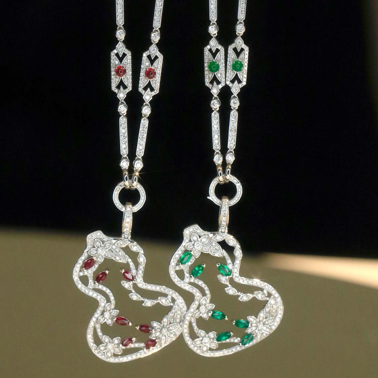 18K天然鑽石-紅寶石/祖母綠葫蘆套組