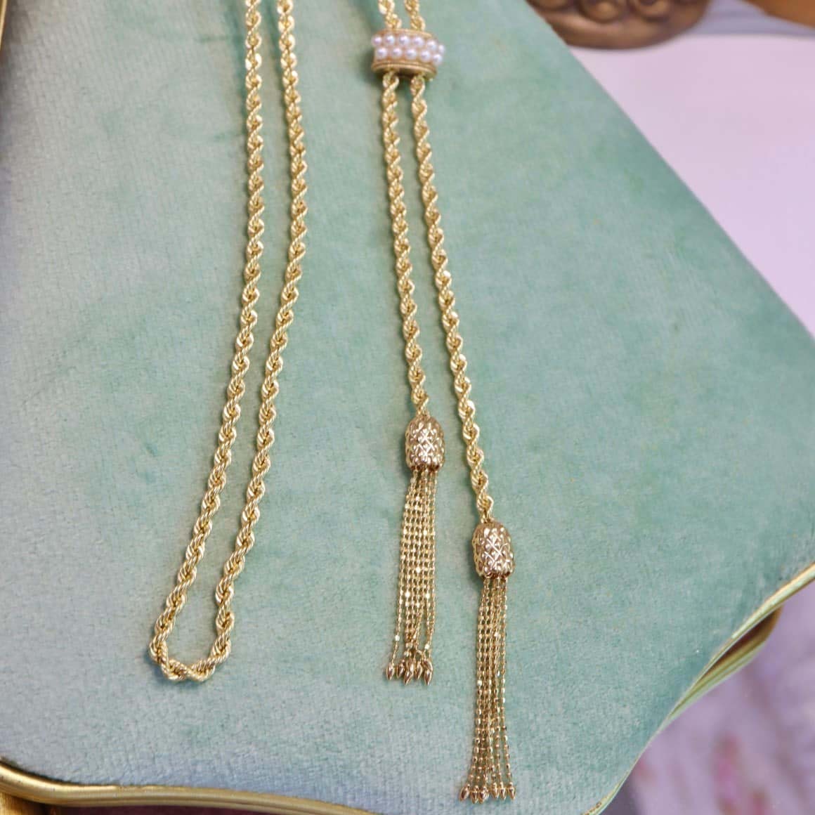 18K天然珍珠-意大利復古抽繩項鍊