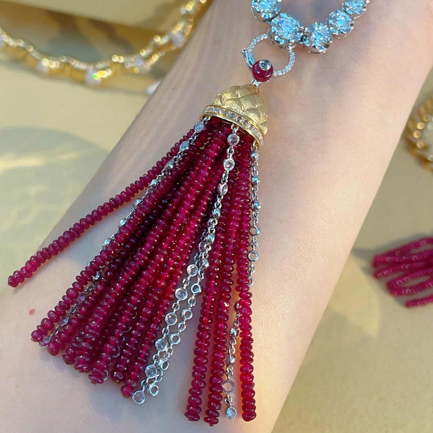 18K天然紅寶石-流蘇墜飾