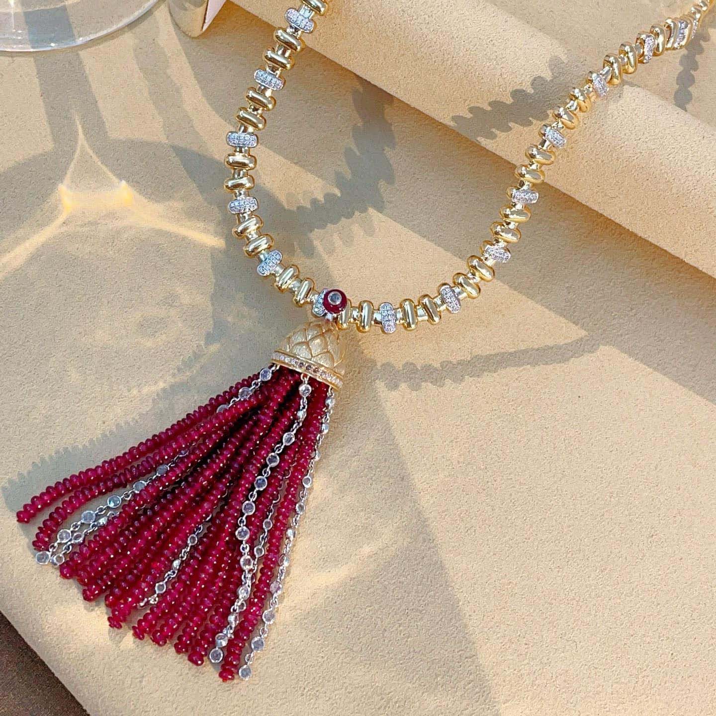 18K天然紅寶石-流蘇墜飾