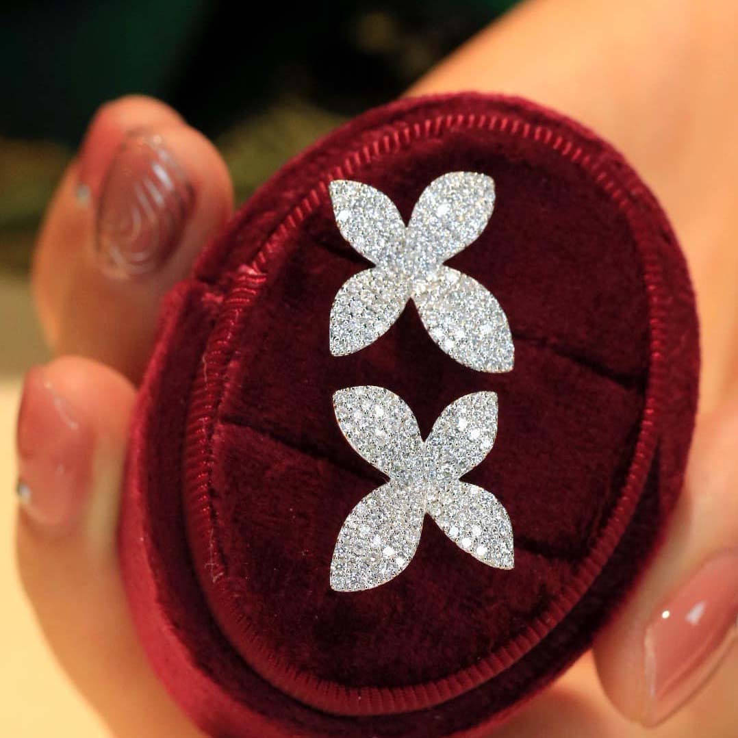 18K天然鑽石-四季蝴蝶花項鍊/耳環/戒指