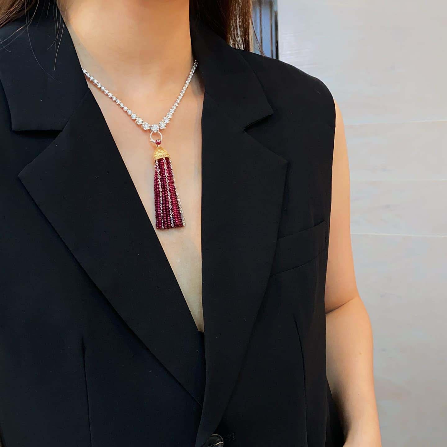 18K天然紅寶石-流蘇墜飾