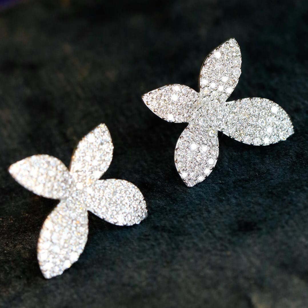 18K天然鑽石-四季蝴蝶花項鍊/耳環/戒指