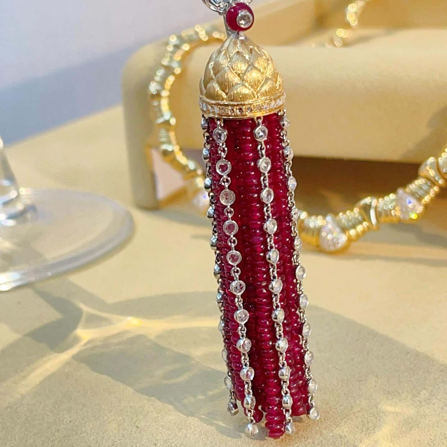 18K天然紅寶石-流蘇墜飾