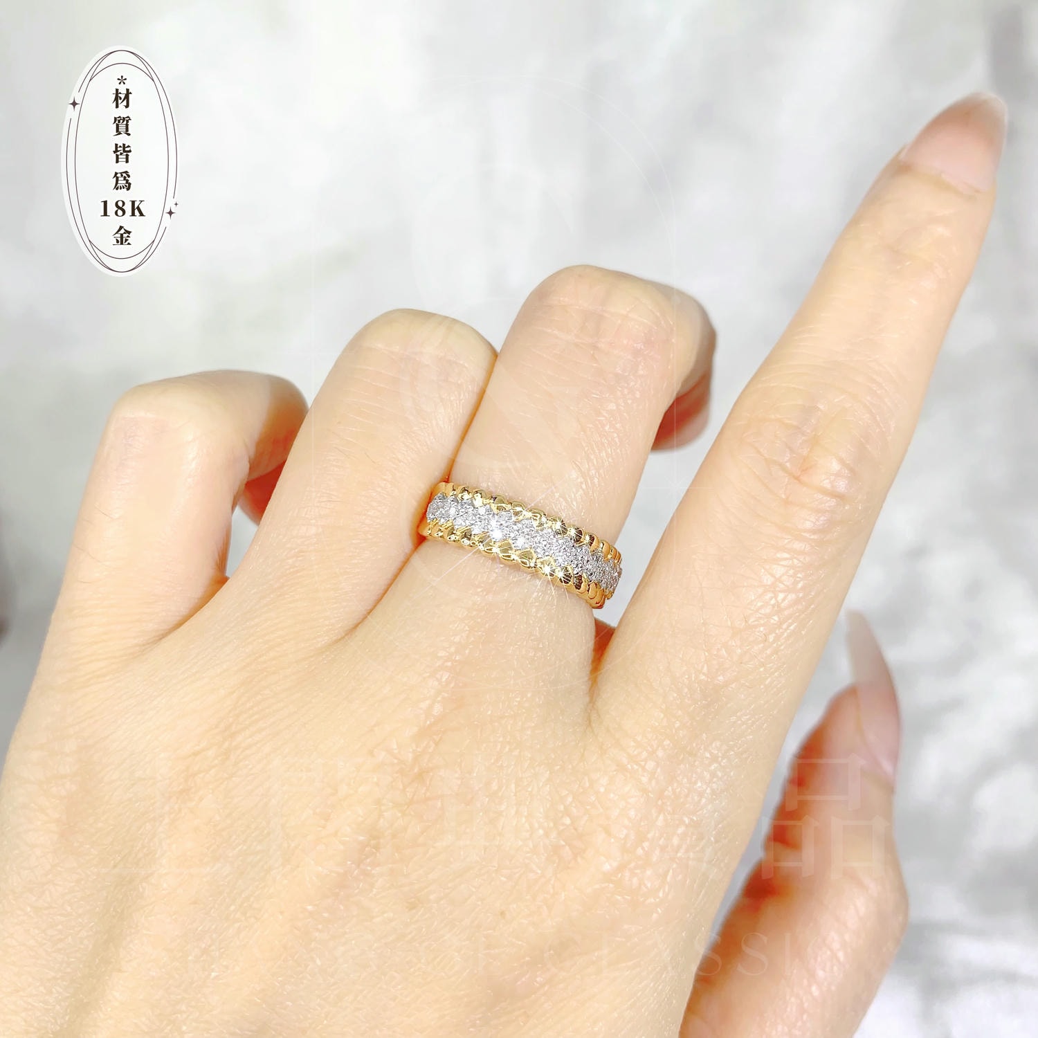 18K天然鑽石-復古顯白老錢風戒指