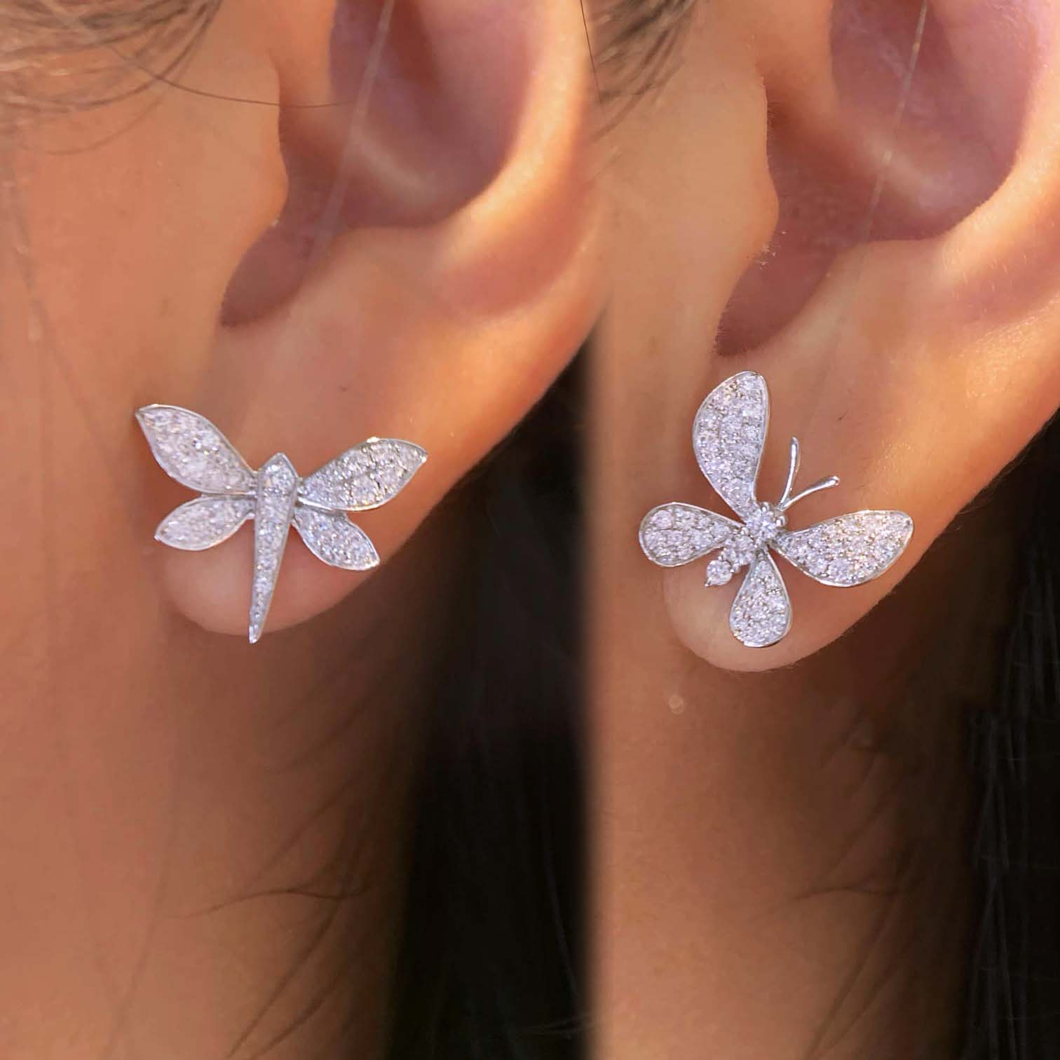 18K天然鑽石-蜻蜓/蝴蝶生動耳環