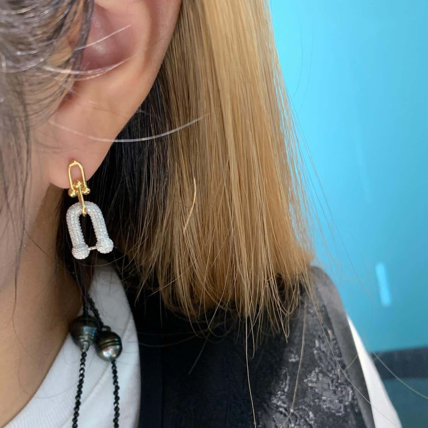 18K天然鑽石-華麗U型耳環