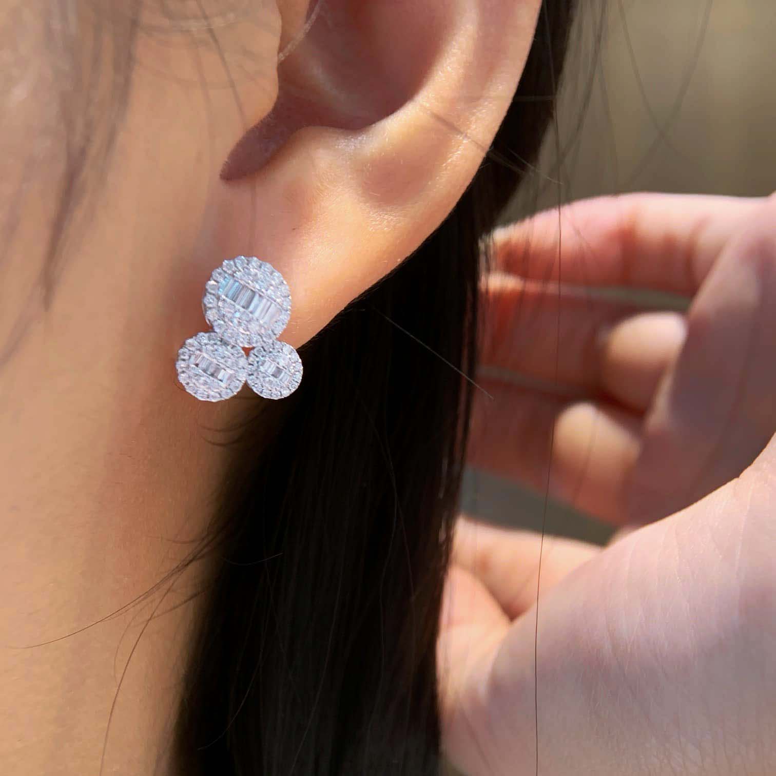 18K天然鑽石-三圓圈個性耳環