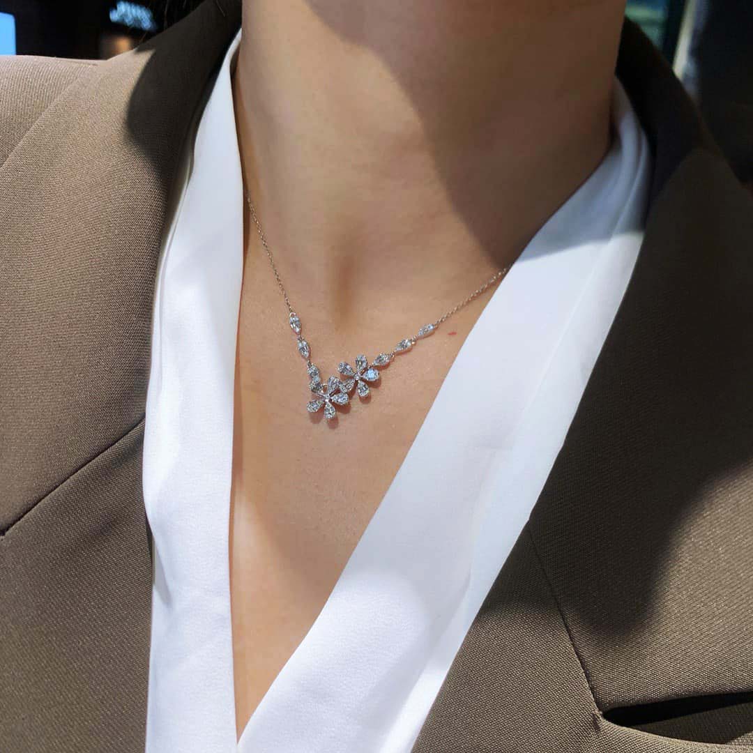 18K天然鑽石-雙花朵不規則萬能扣項鍊