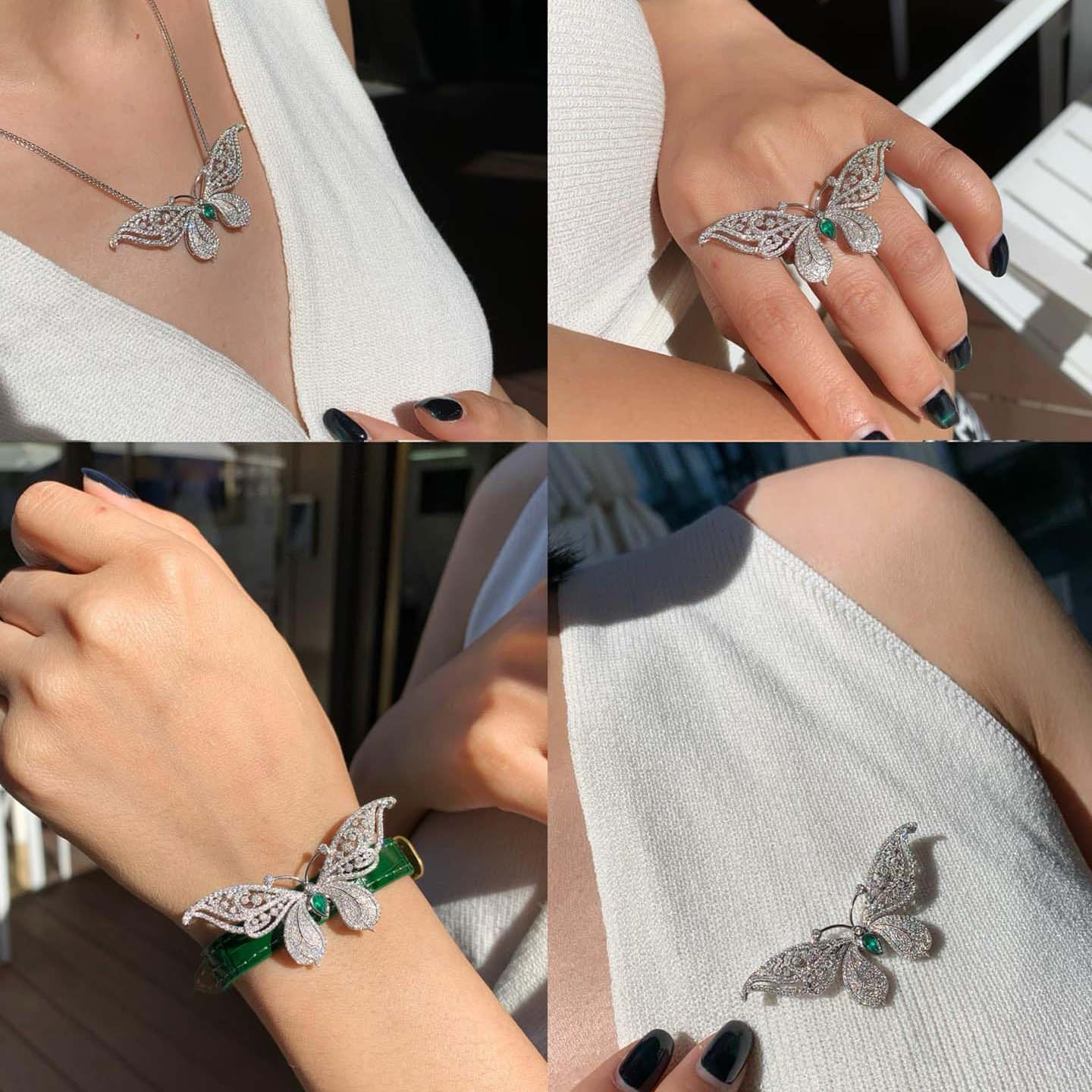 18K天然鑽石-祖母綠大蝴蝶萬用墜飾