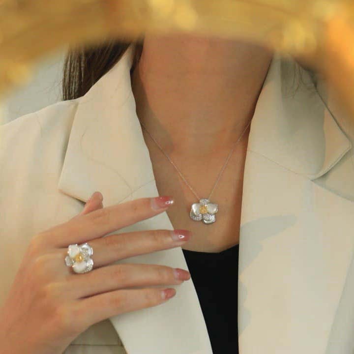 18K天然黃鑽-白貝母氣質花型項鍊/戒指/耳環 - 第12張圖 18K天然黃鑽-白貝母氣質花型項鍊/戒指/耳環