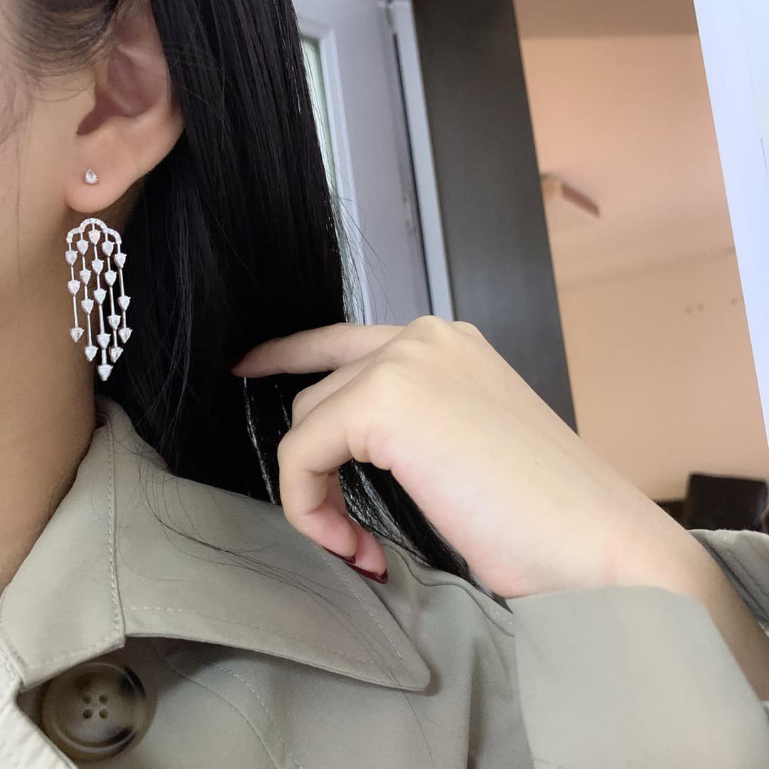 18K天然鑽石-豪華流蘇耳環