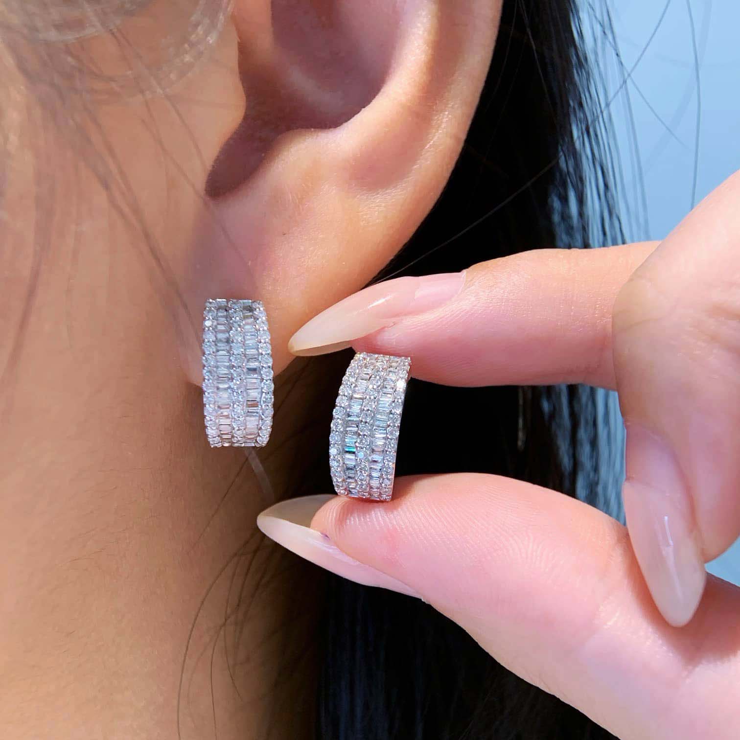 18K天然鑽石-雙排閃耀耳環