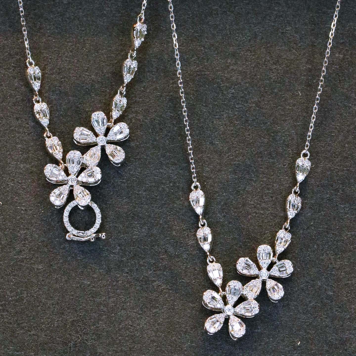 18K天然鑽石-雙花朵不規則萬能扣項鍊 - 第1張圖 18K天然鑽石-雙花朵不規則萬能扣項鍊