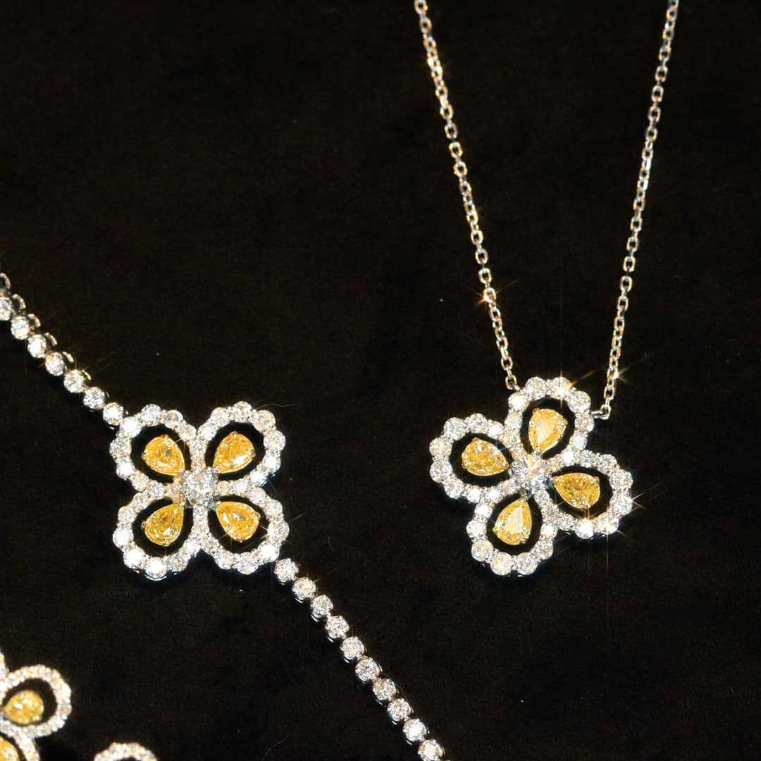 18K天然黃鑽-經典四葉草耳環/項鍊/手鍊