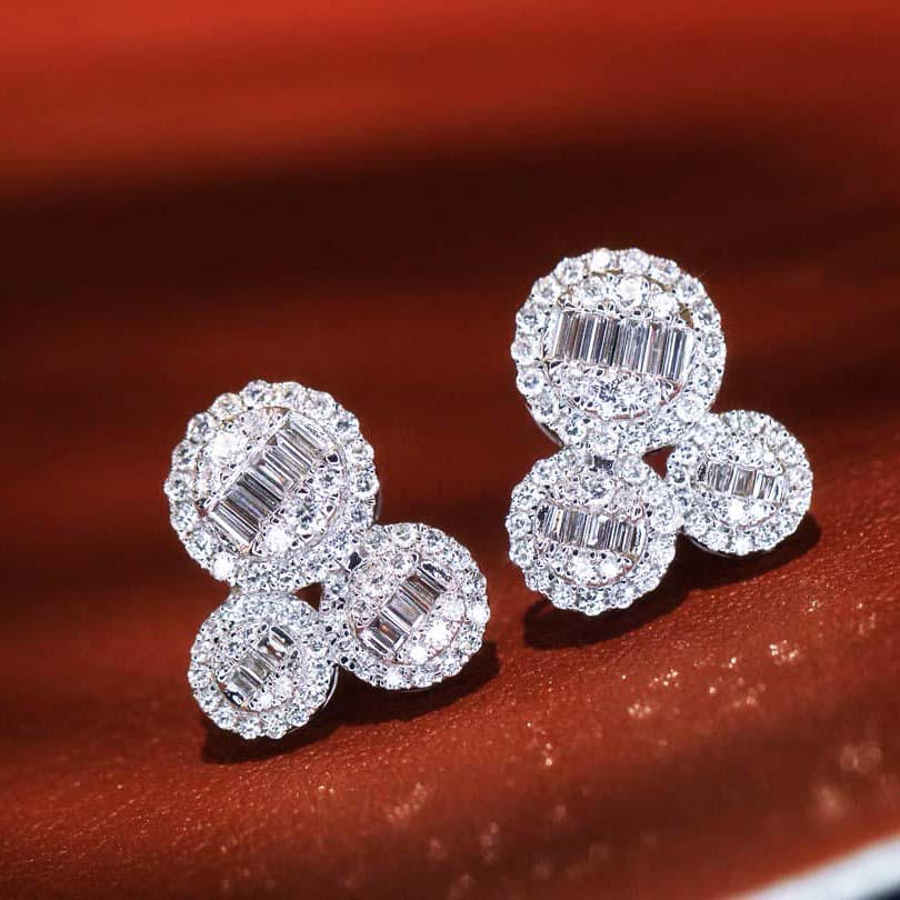 18K天然鑽石-三圓圈個性耳環