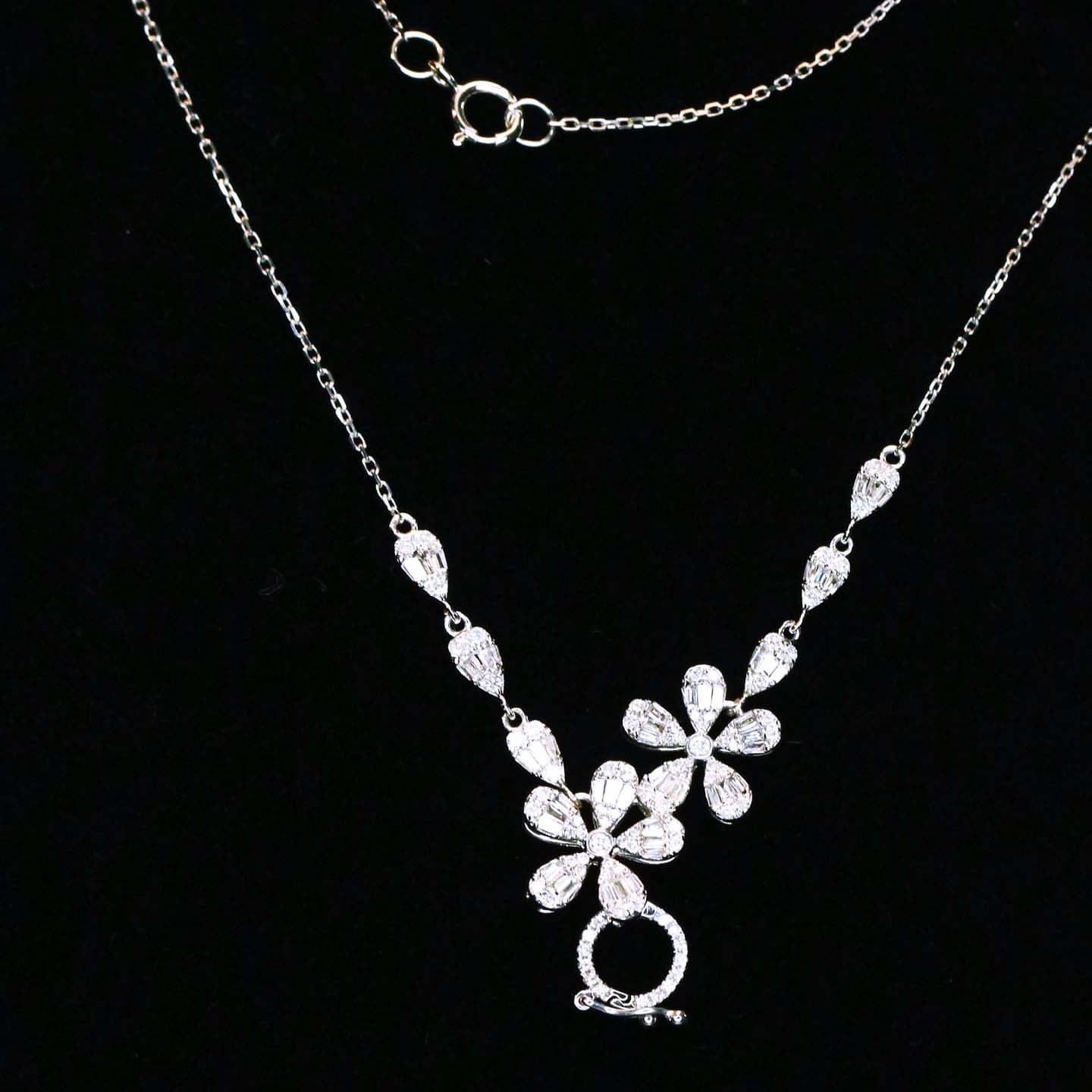 18K天然鑽石-雙花朵不規則萬能扣項鍊 - 第3張圖 18K天然鑽石-雙花朵不規則萬能扣項鍊