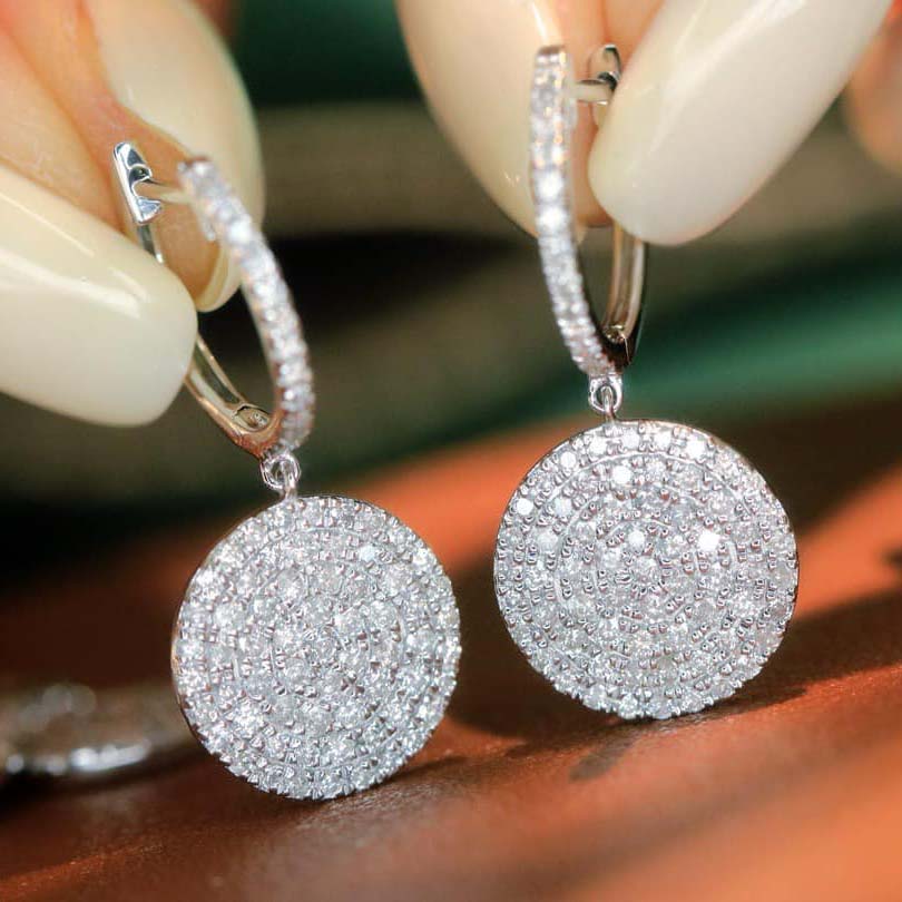 18K天然鑽石-大圓形垂墜耳環