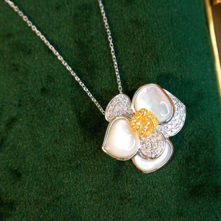 18K天然黃鑽-白貝母氣質花型項鍊/戒指/耳環 - 第5張圖 18K天然黃鑽-白貝母氣質花型項鍊/戒指/耳環