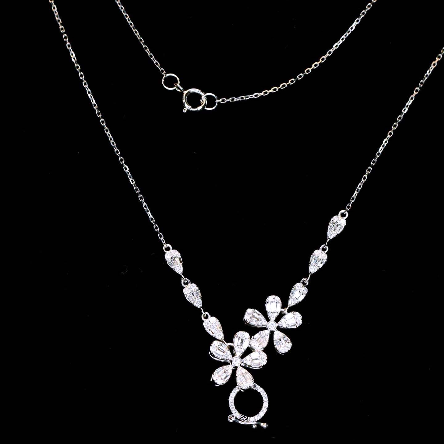 18K天然鑽石-雙花朵不規則萬能扣項鍊 - 第4張圖 18K天然鑽石-雙花朵不規則萬能扣項鍊