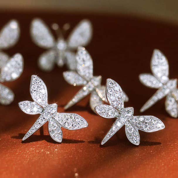 18K天然鑽石-蜻蜓/蝴蝶生動耳環