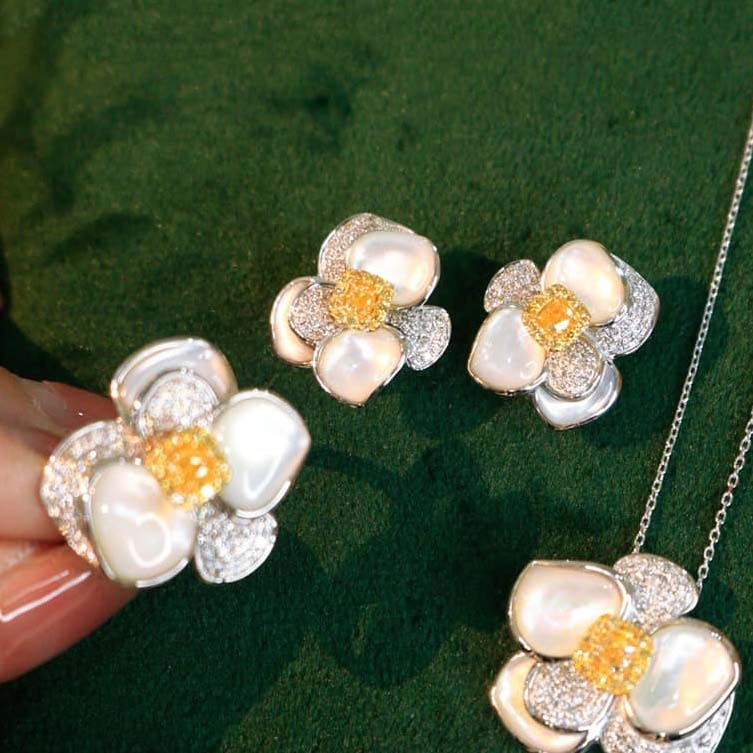 18K天然黃鑽-白貝母氣質花型項鍊/戒指/耳環 - 第6張圖 18K天然黃鑽-白貝母氣質花型項鍊/戒指/耳環